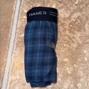 New Hanes Navy and White Plaid Boxers XL